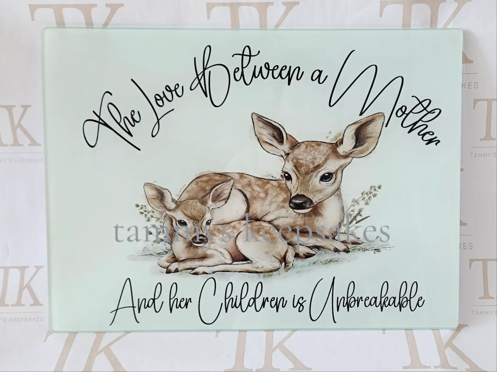 mum and baby deer chopping board