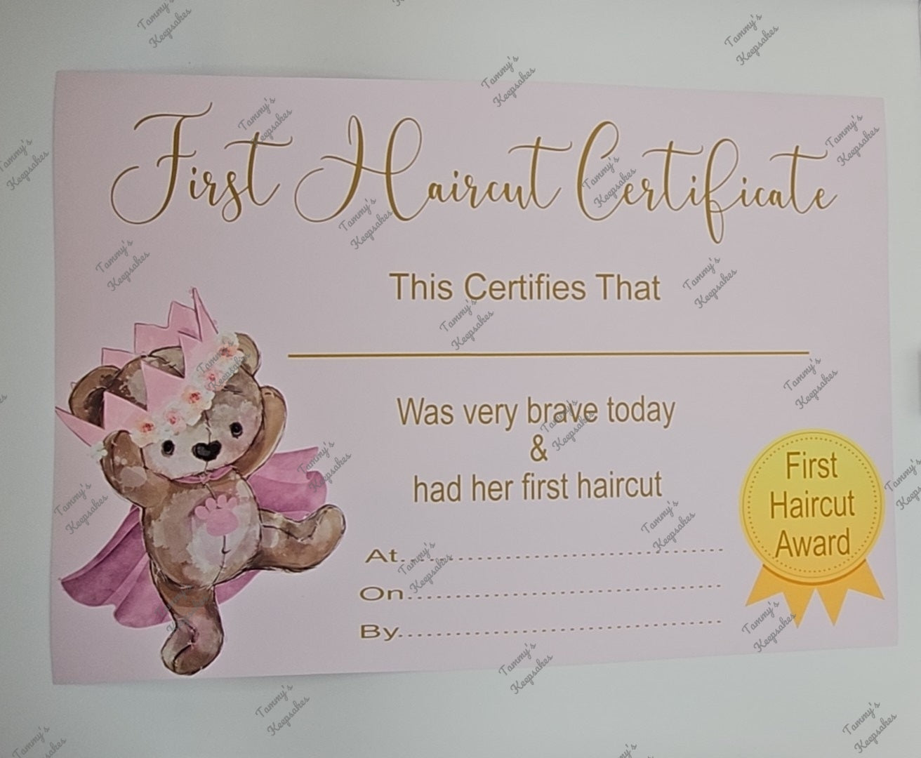 First hair cut certificate