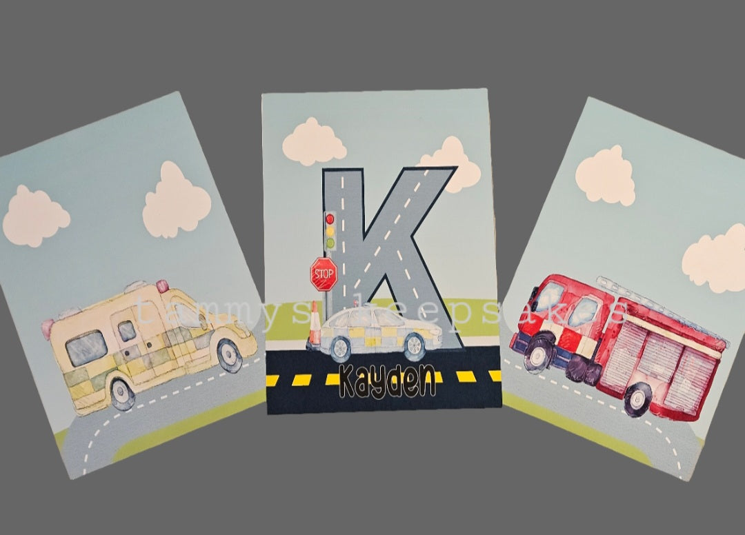 Emergency vehicle alphabet prints