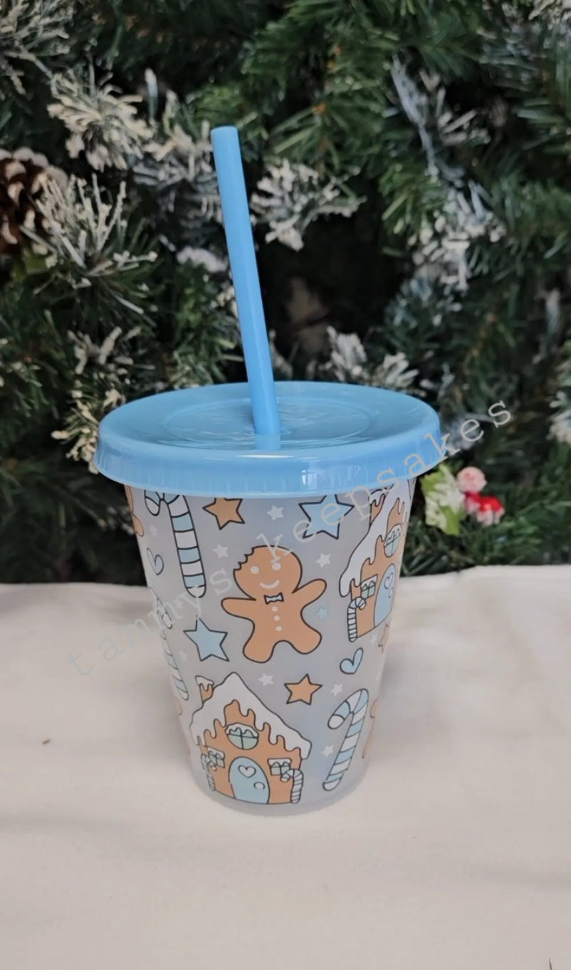 Blue 16oz gingerbread cold cup