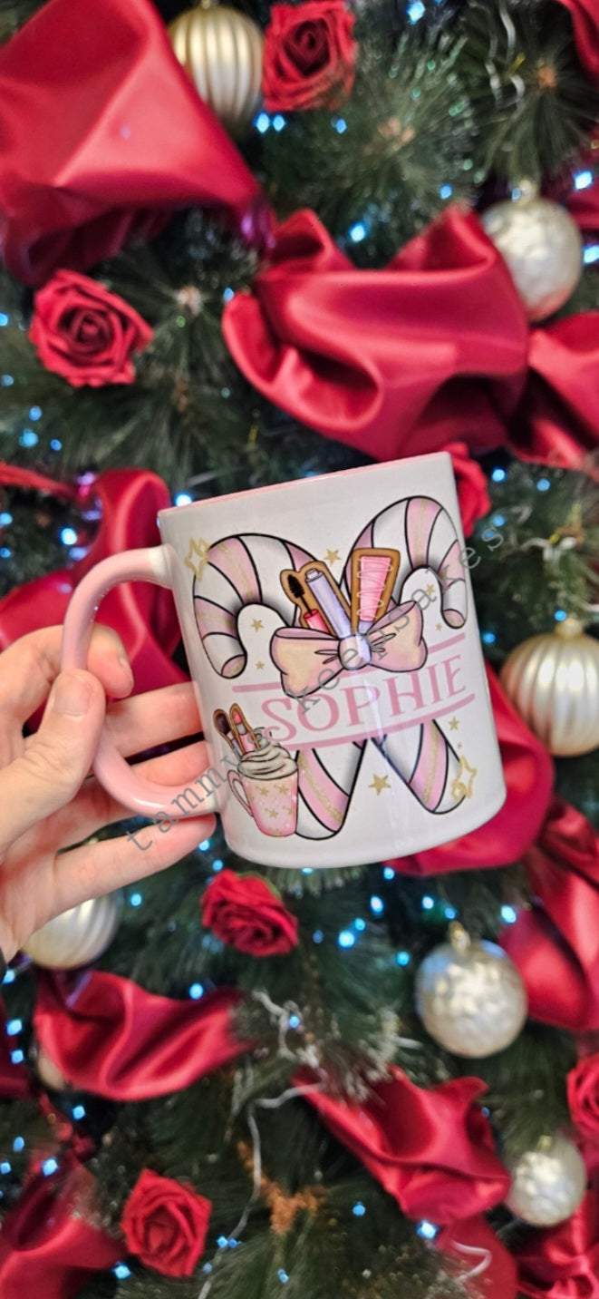 Pink candy cane mug