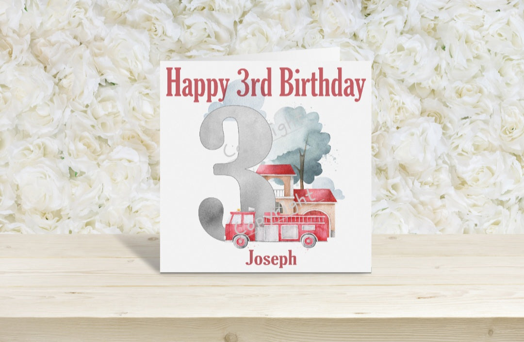 Fire engine Number Birthday card