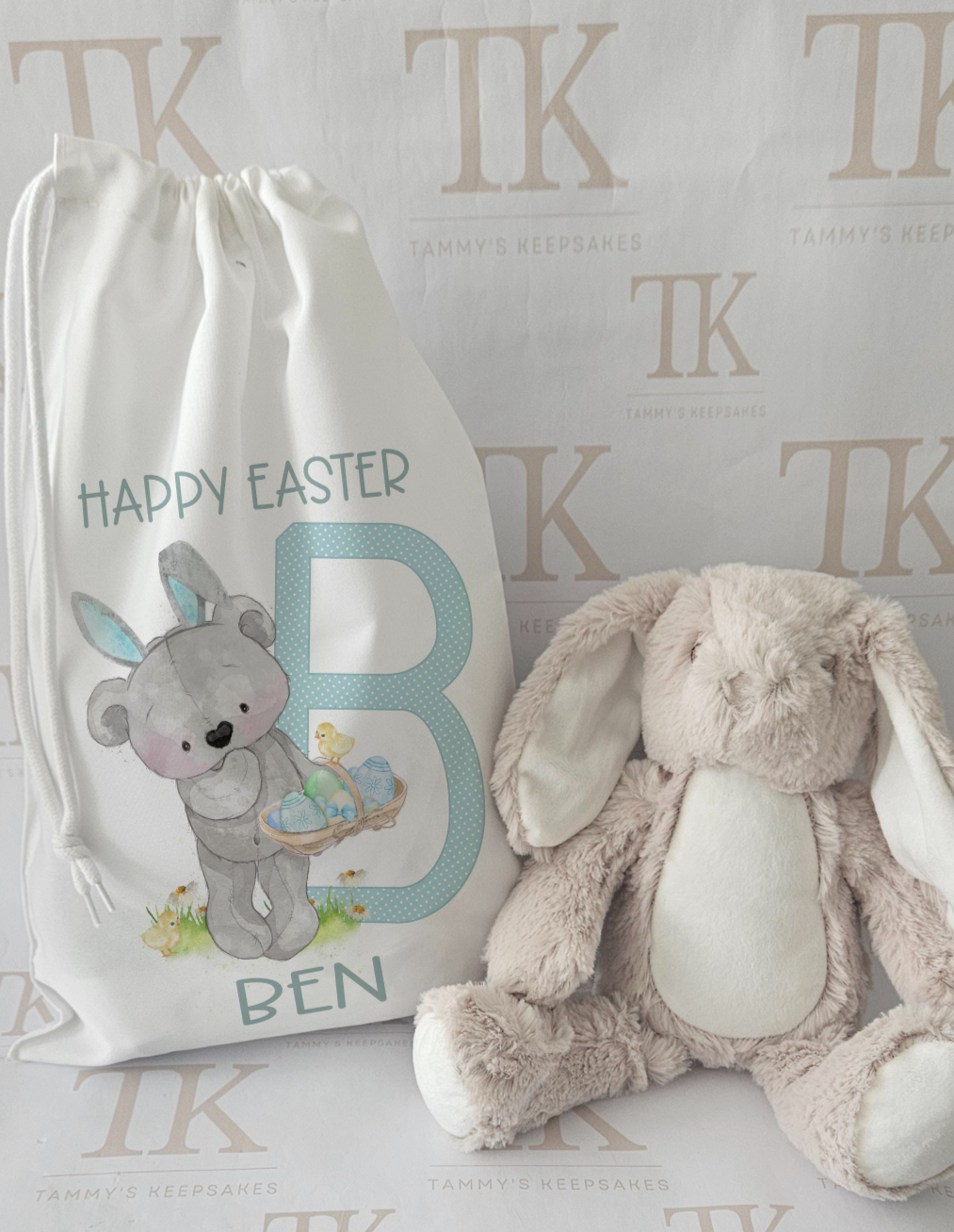 Alphabet bear easter drawstring bag