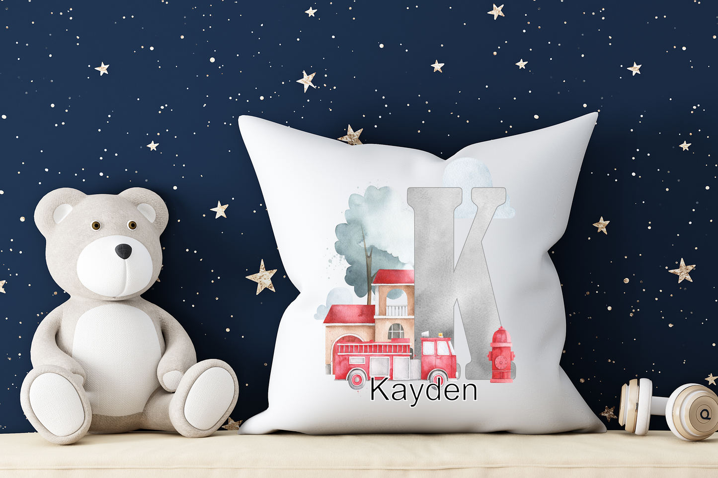 Alphabet fire engine cushion
