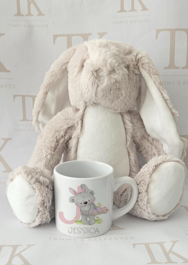 Pink easter alphabet bear ceramic mug