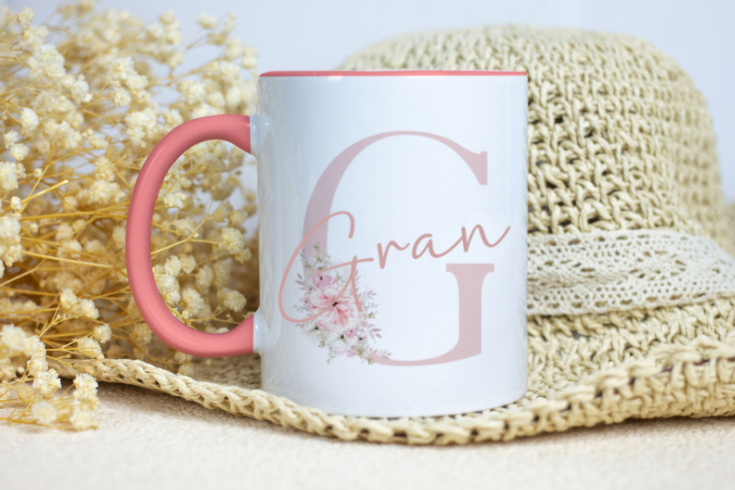 Gran pink handled mug