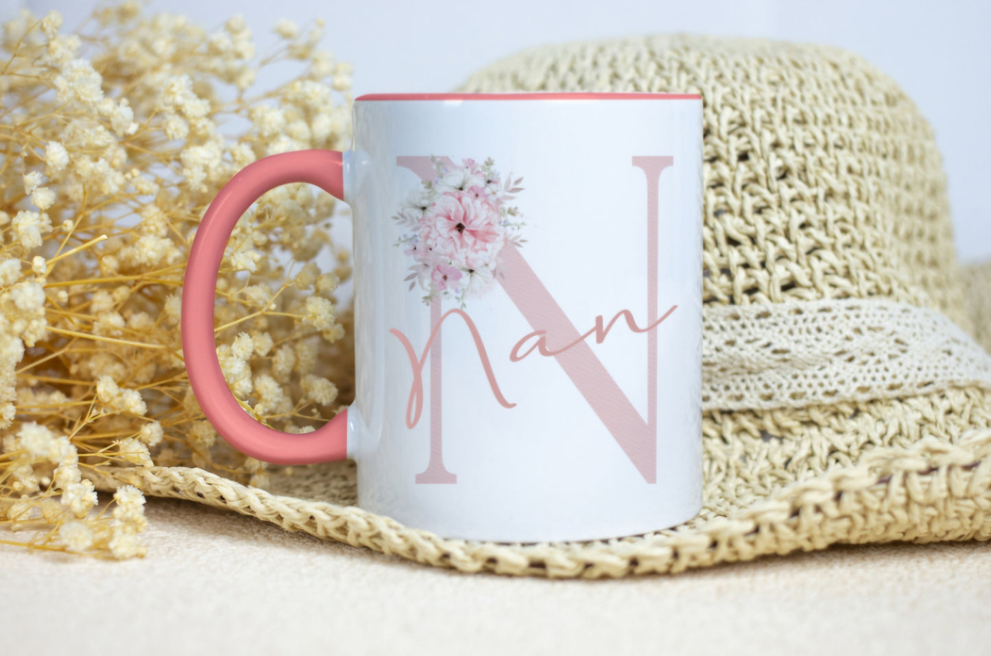 Nan pink handled Mug