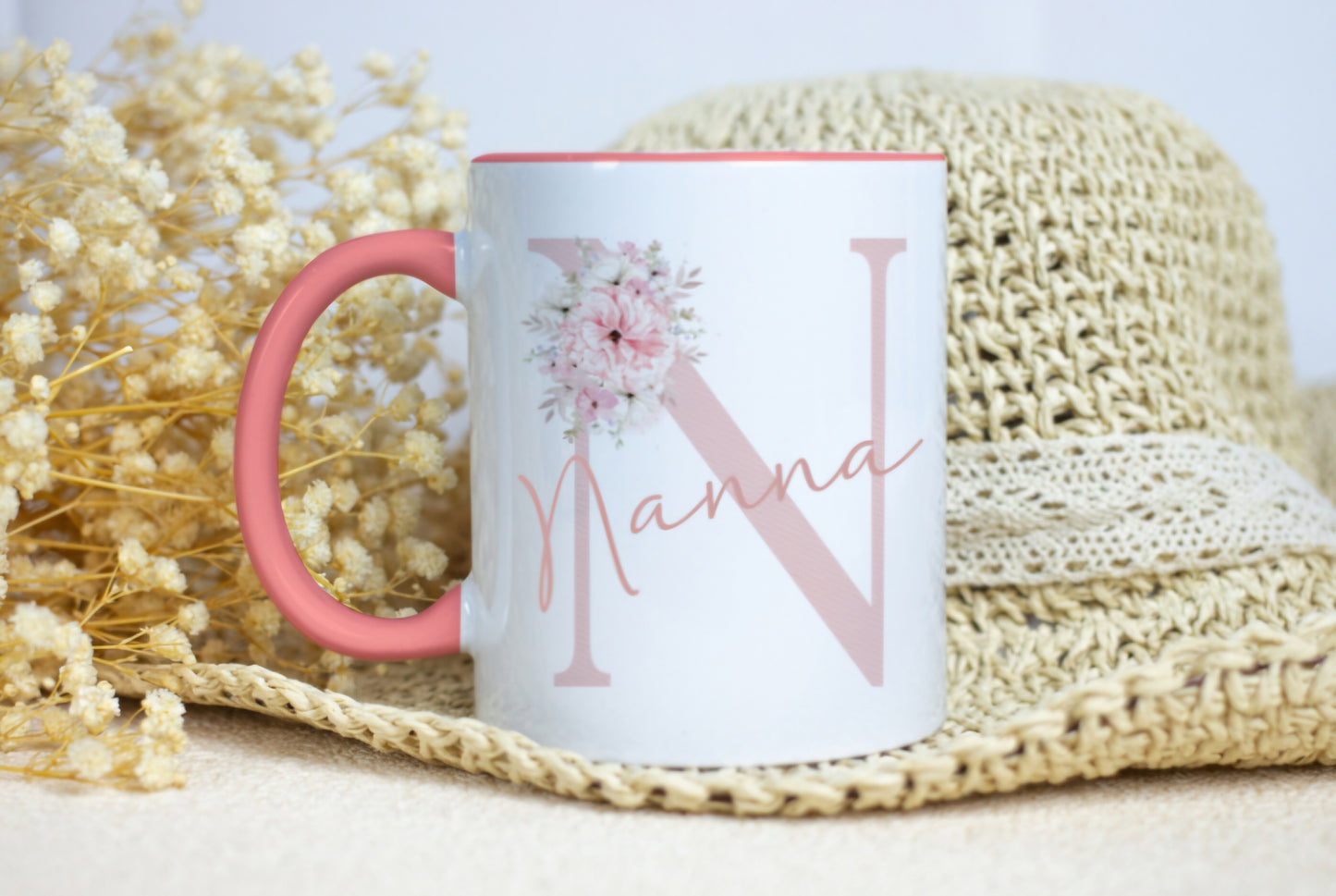 Nan pink handled Mug