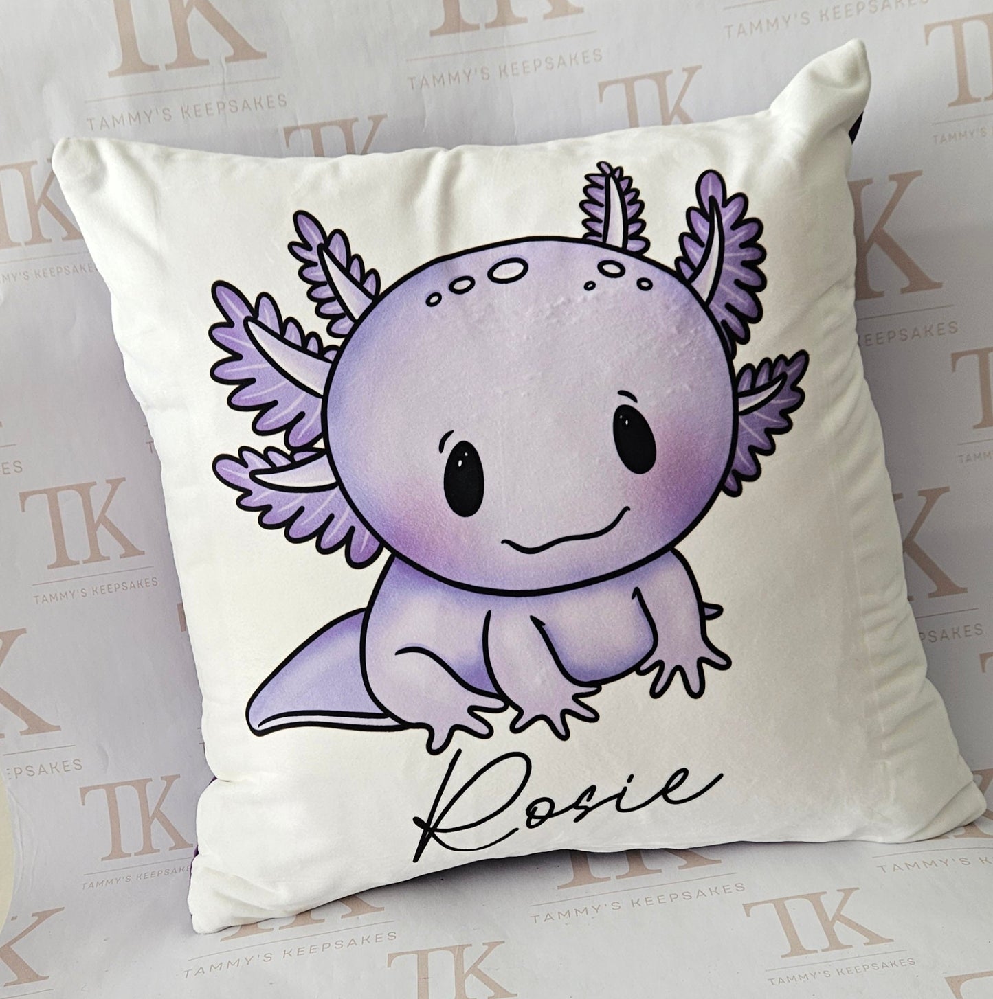 Purple axolotl cushion