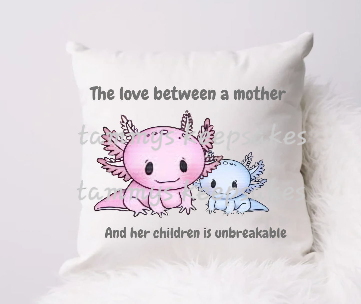 Mum and child axolotl cushion