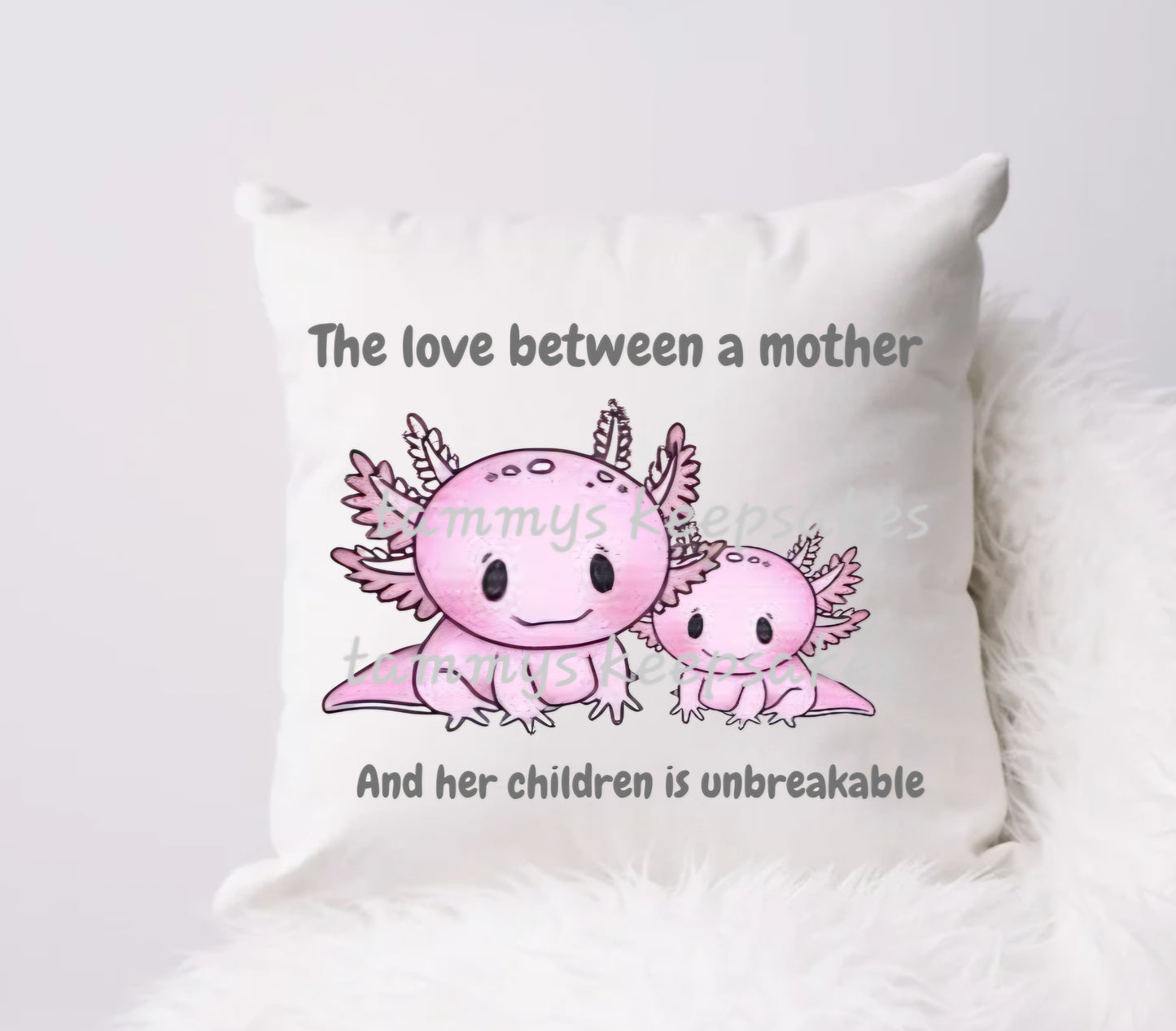 Mum and child axolotl cushion
