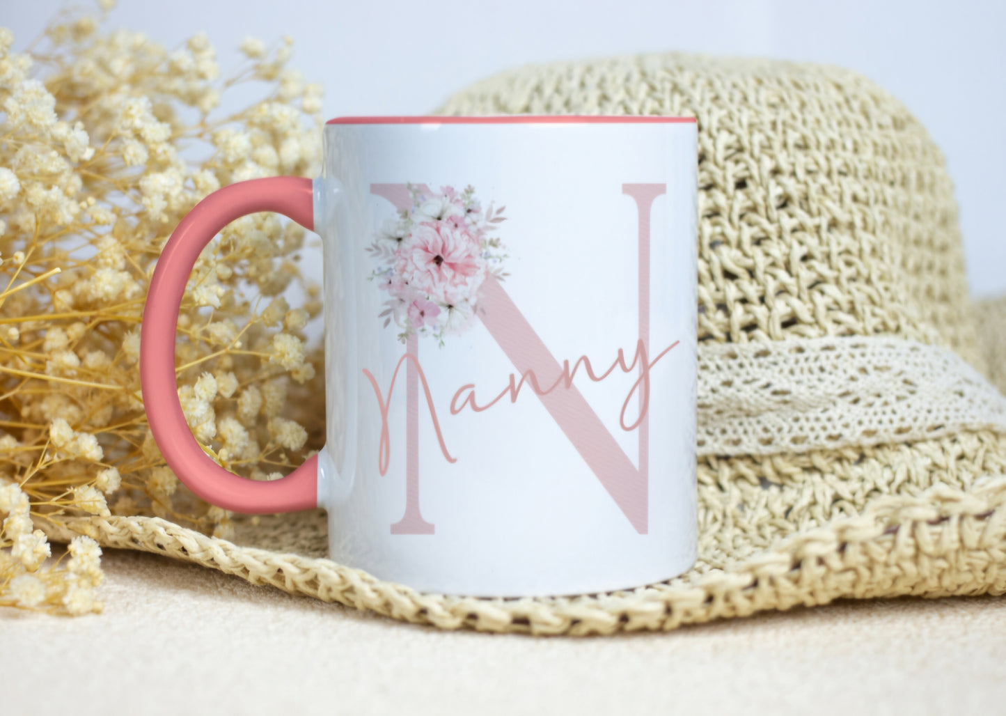 Nan pink handled Mug
