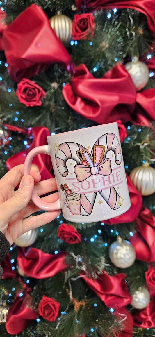 Pink candy cane mug