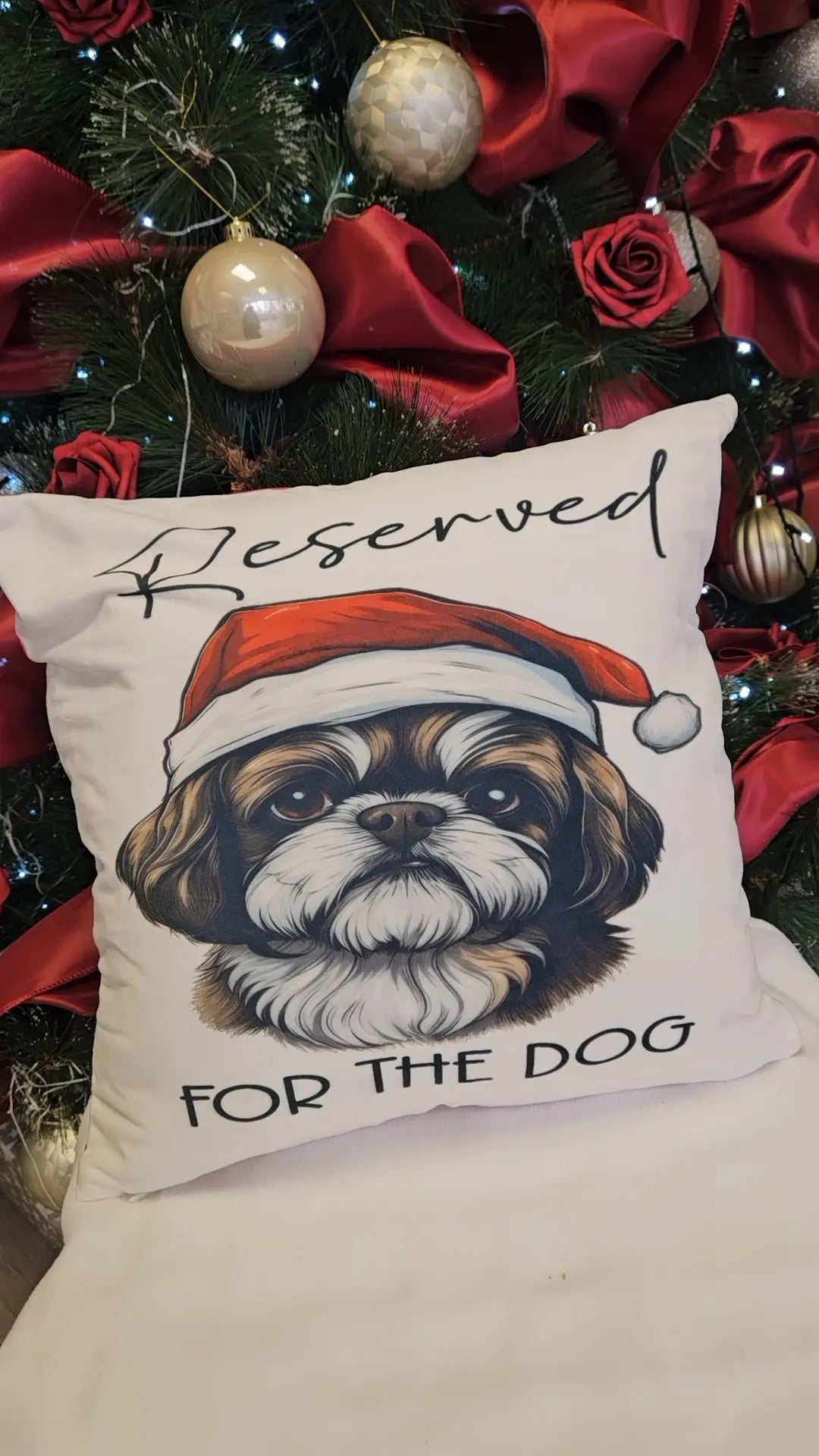 Christmas shih tzu cushion