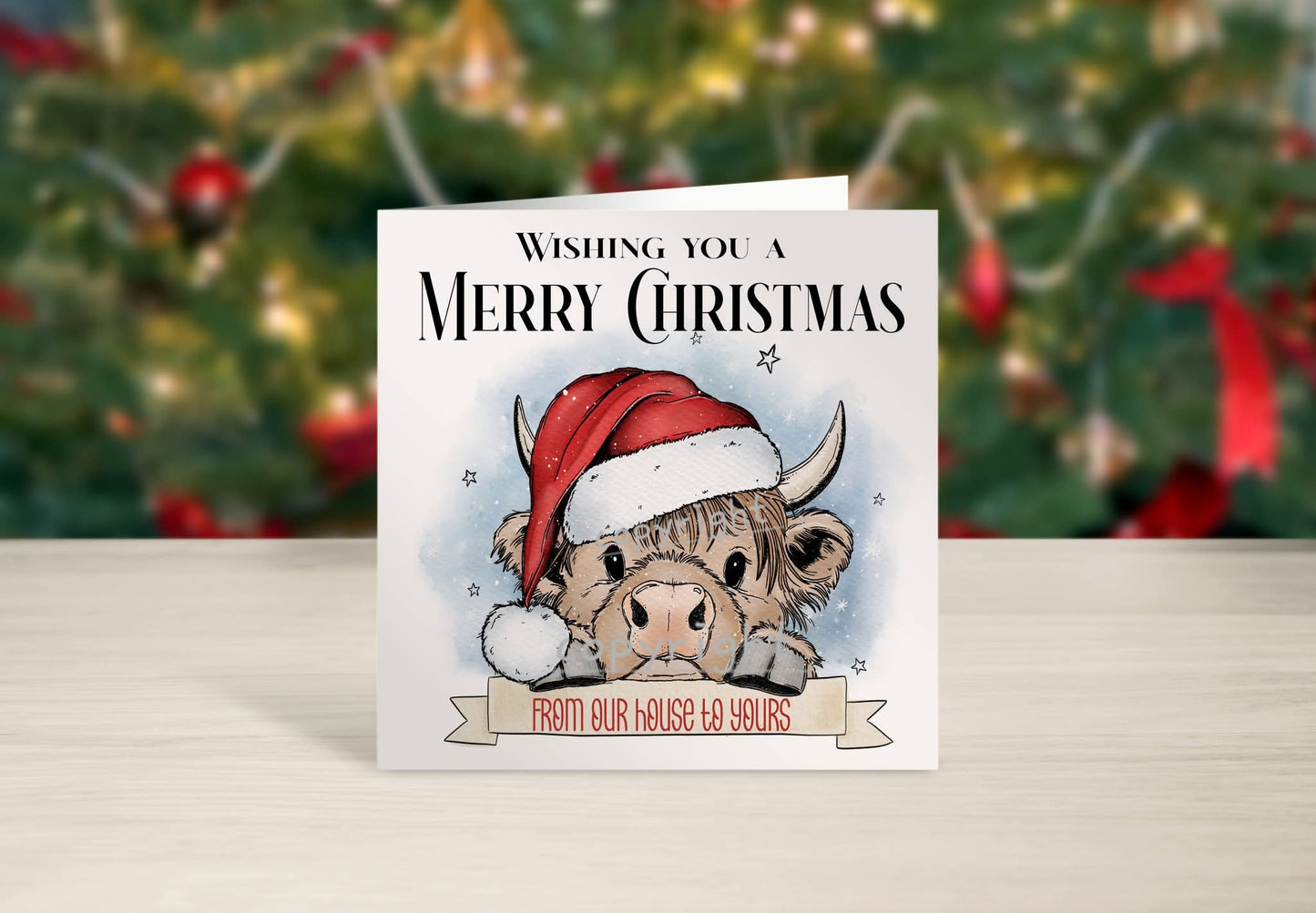 Highland cow Christmas card
