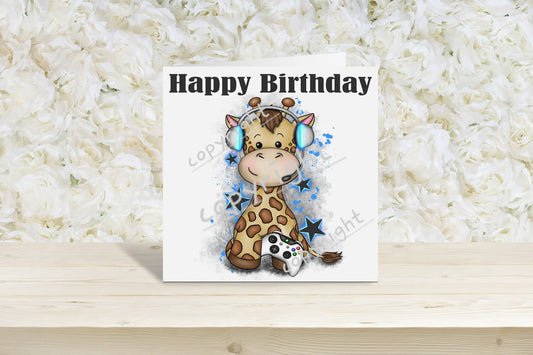 Gaming Giraffe Birthday card