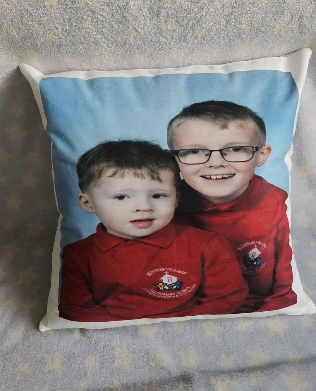 White velvet photo cushion