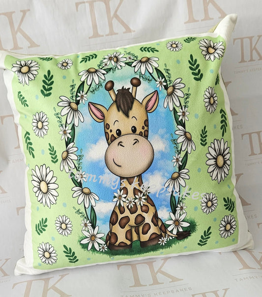 Spring floral giraffe cushion