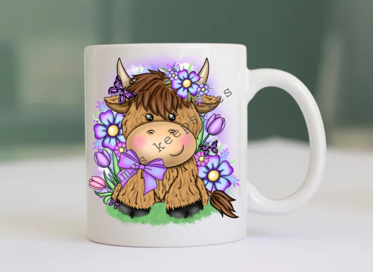 Spring flower highland cow mug