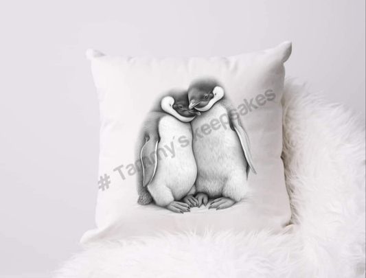 Sketchy penguin couple cushion