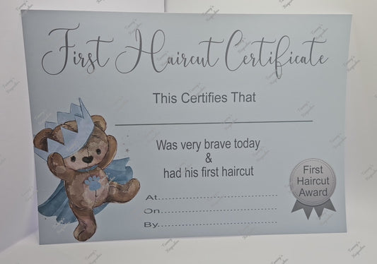 First hair cut certificate