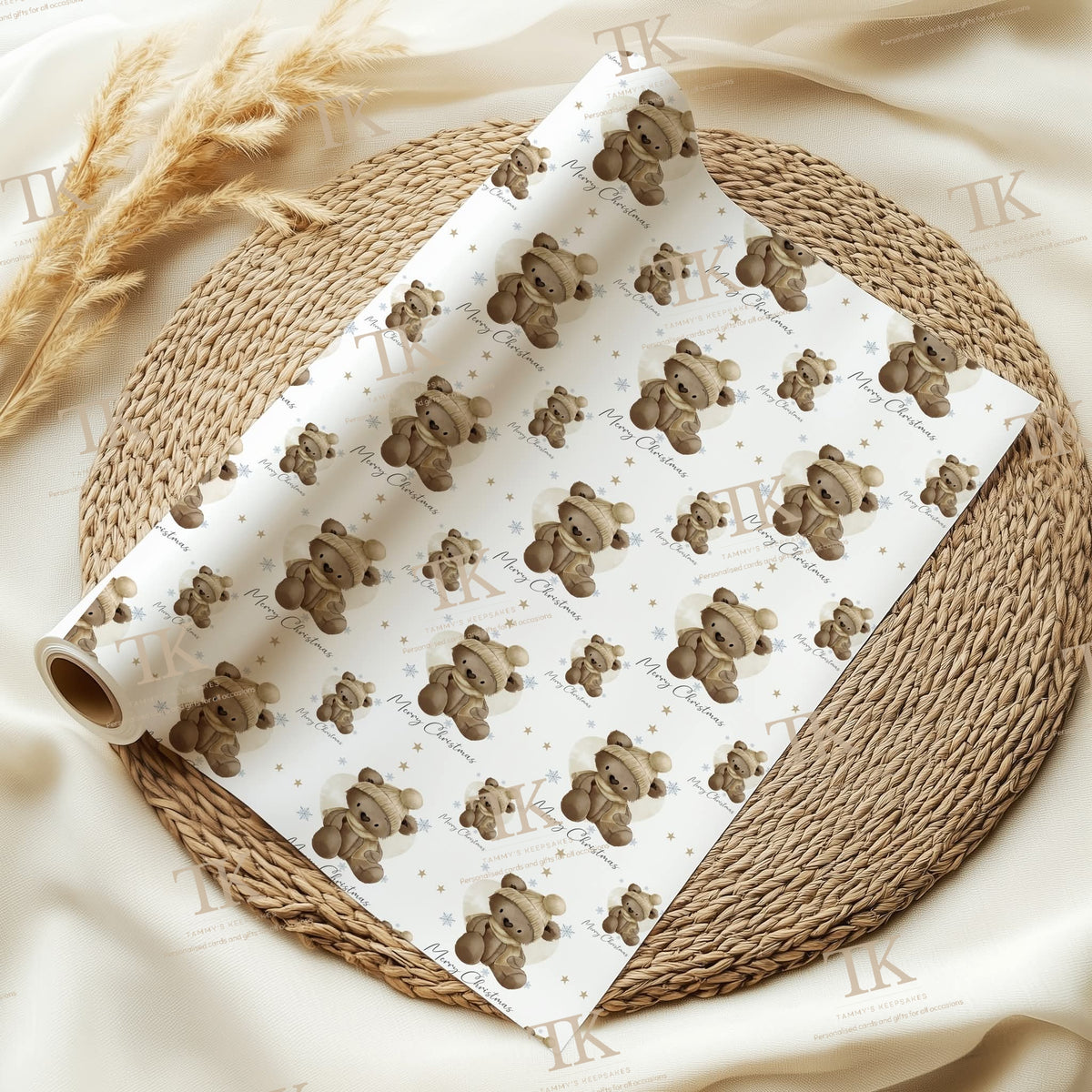 Personalised winter bear wrapping paper