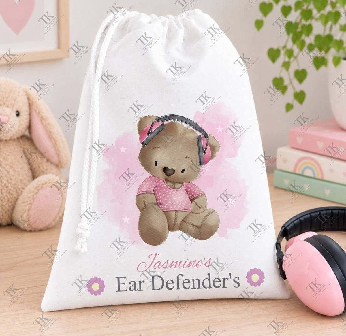 Personalised ear defenders drawstring bag