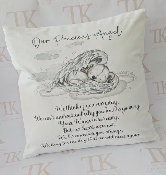 Sketchy angel wing bear memorial cushion