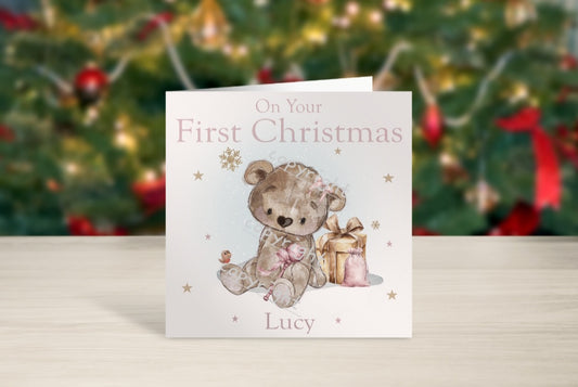 Pink Baby's first Christmas card
