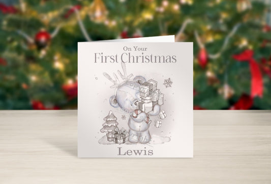 Sketchy bear Baby's first Christmas card