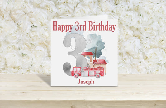 Fire engine Number Birthday card