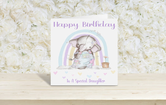 Pastel patchwork Elephant birthday card