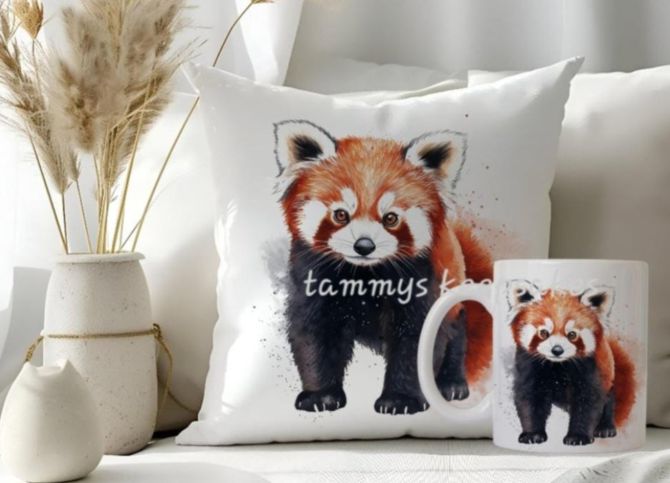 Watercolour red panda cushion and mug
