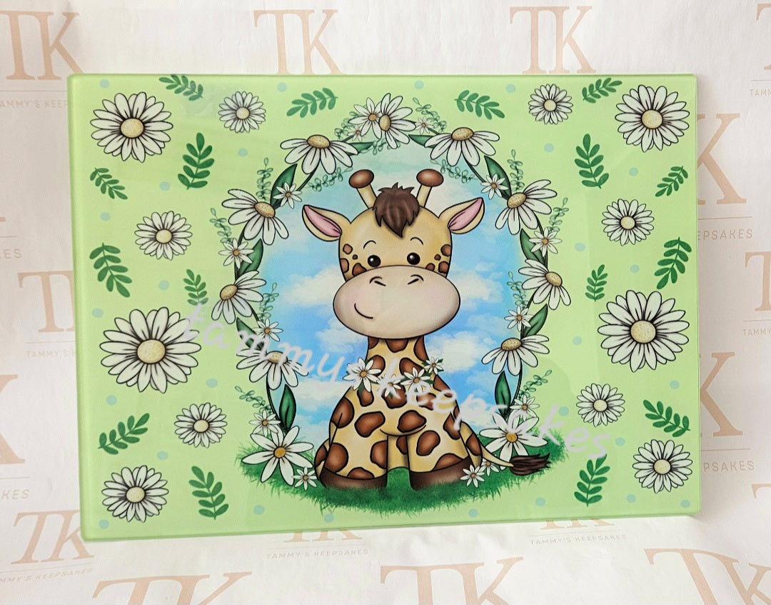 Spring floral giraffe chopping board