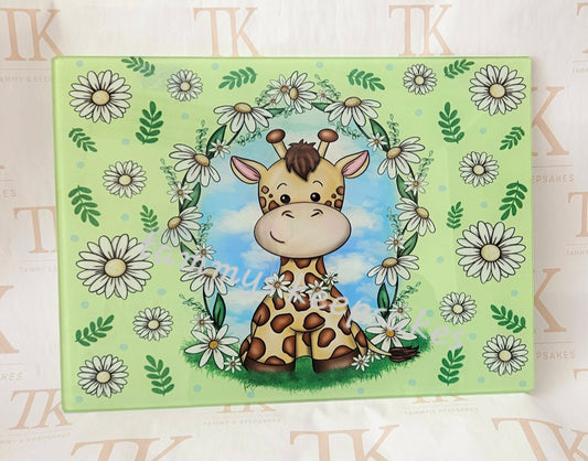 Spring floral giraffe chopping board
