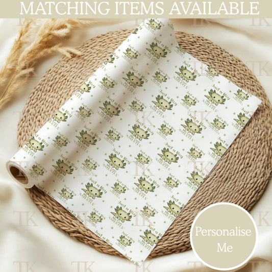 Green just a boy axolotl birthday wrapping paper