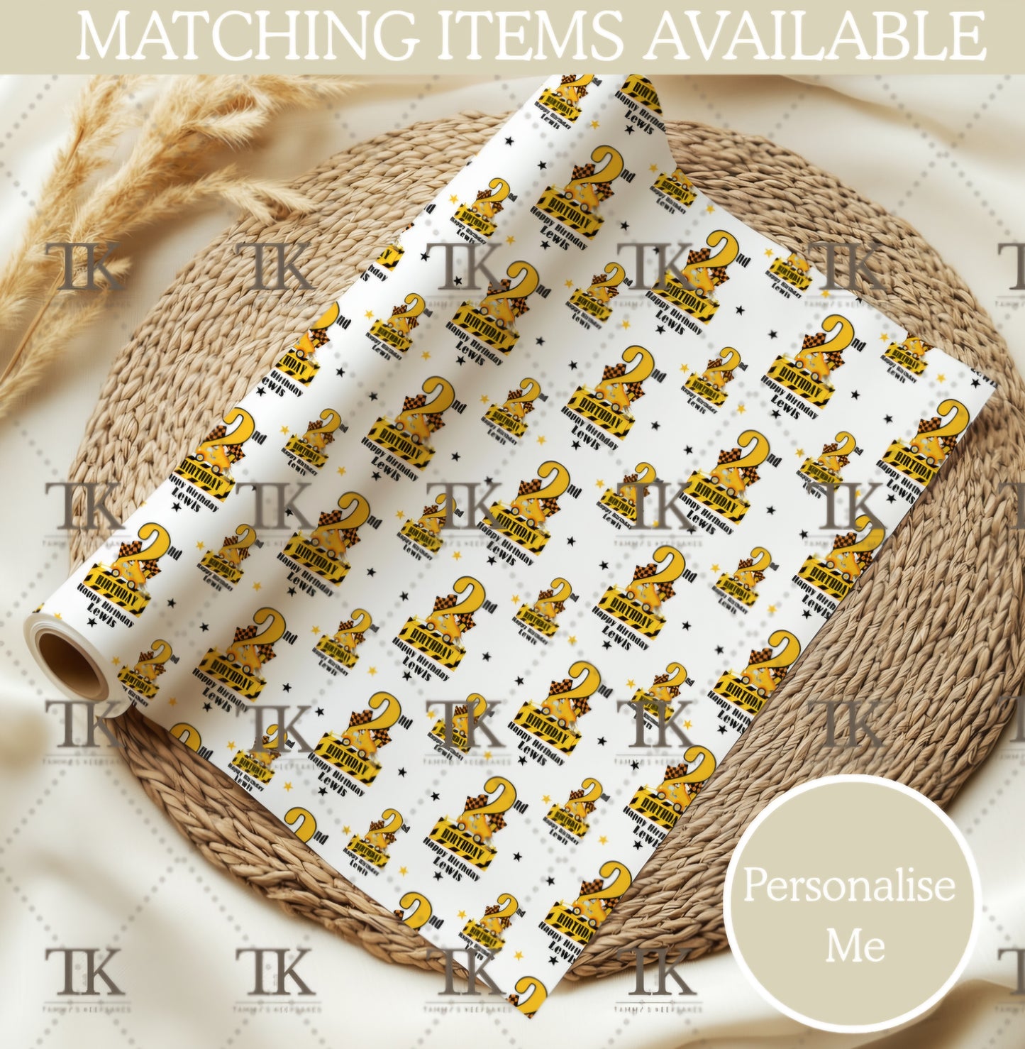 Personalised Digger wrapping paper