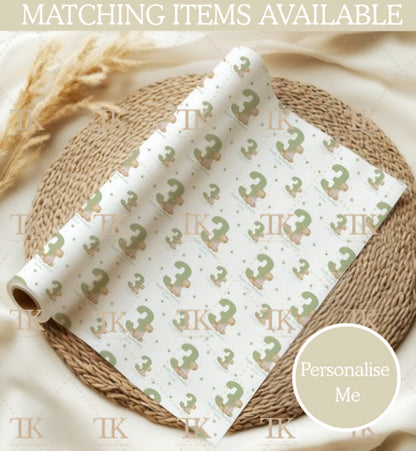 Green dino number wrapping paper