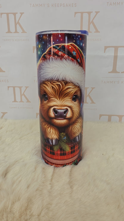 Christmas highland cow tumbler