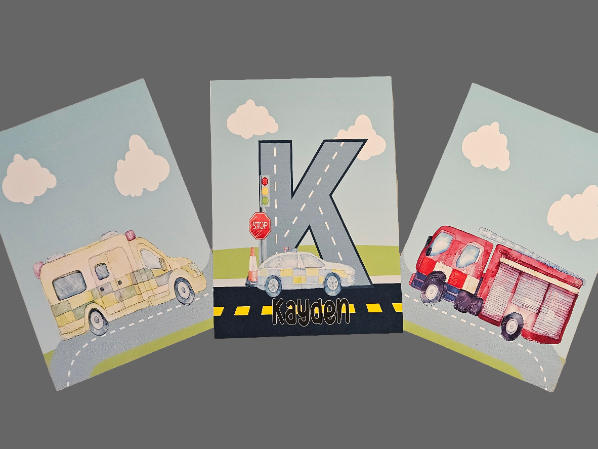 Emergency vehicle alphabet prints