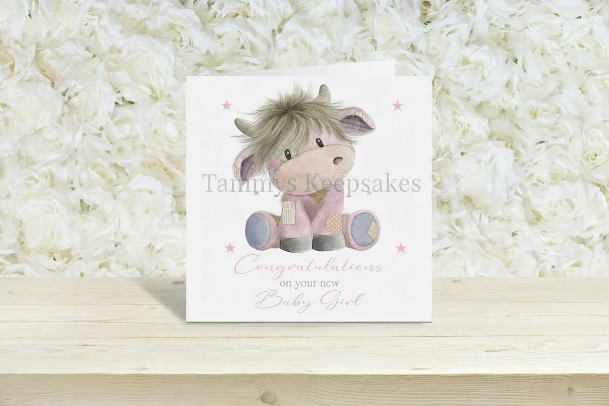 Highland coo new baby card