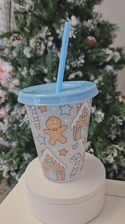 Blue 16oz gingerbread cold cup