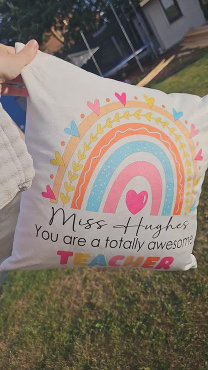 Personalised teacher Rainbow poem cushions