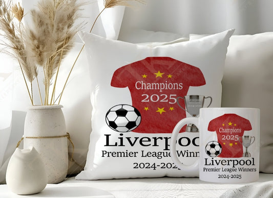 Liverpool champions 2024-2025 mug and cushion