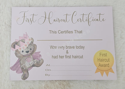 First hair cut certificate