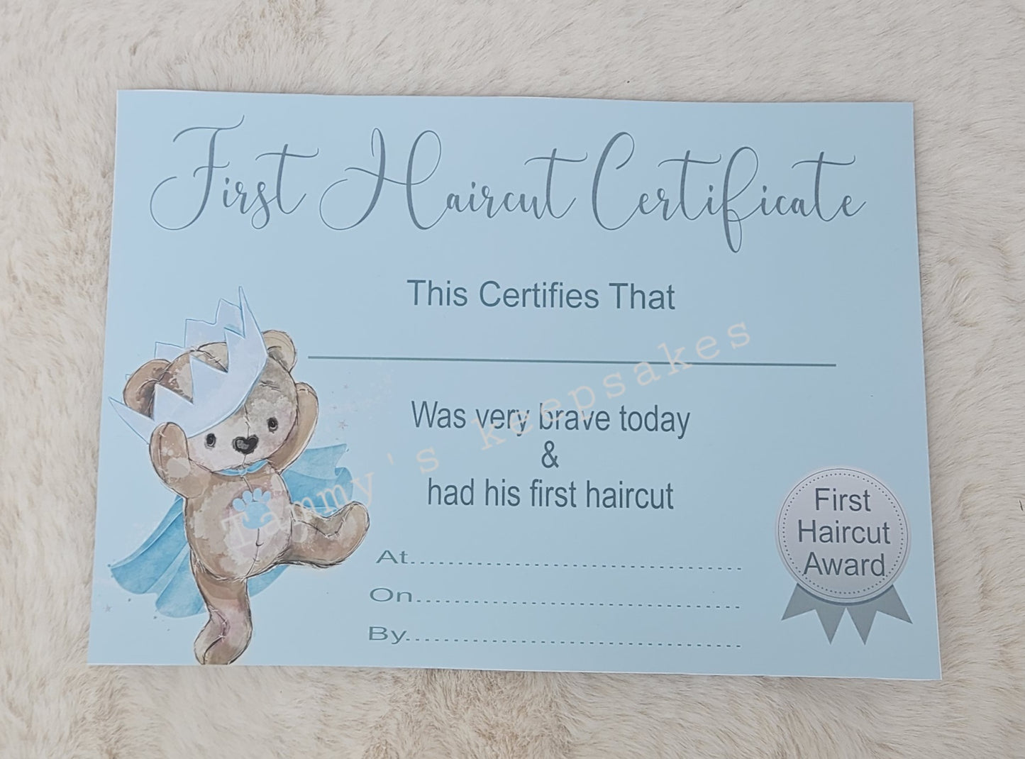First hair cut certificate