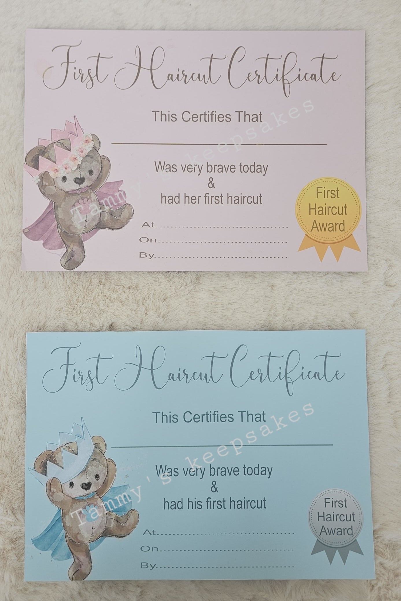 First hair cut certificate