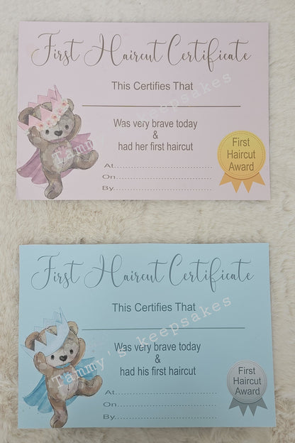 First hair cut certificate